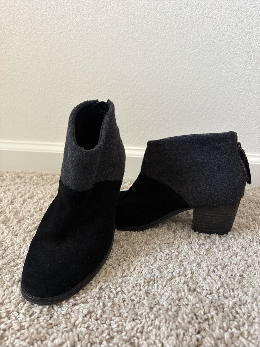 Toms Black and Charcoal Two-Tone Suede Ankle Booties